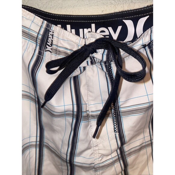 Hurley Shorts Men 38 Swim Board Trunks Drawstring Pockets Check Stripe Plaid - Picture 4 of 7